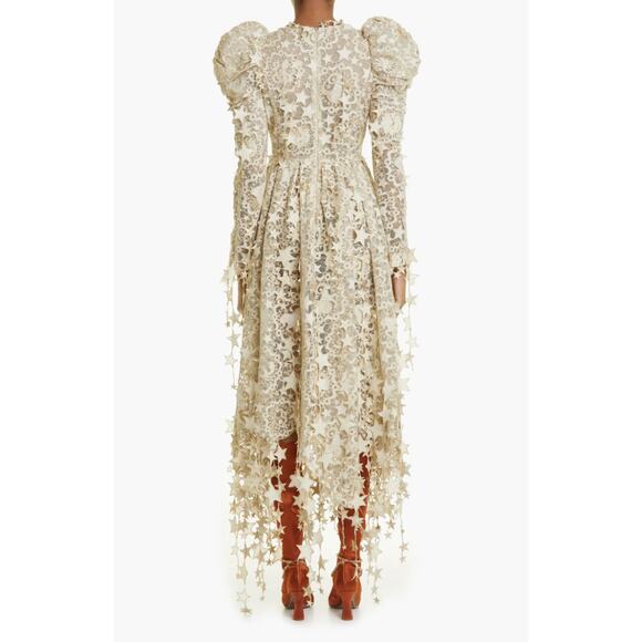 ZIMMERMAN Celestial Zodiac Long Sleeve Lace Midi Dress AUS 1/US 6 Champagne NWT - Picture 2 of 16